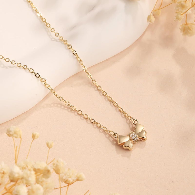 Risamil Store 14K Gold Plated Necklace for Women - Bow Necklace - Dainty Necklace Cute Small Tiny Bow Pendant Choker Chain Necklace Trendy Necklaces for Women Jewelry Gift - Image 5